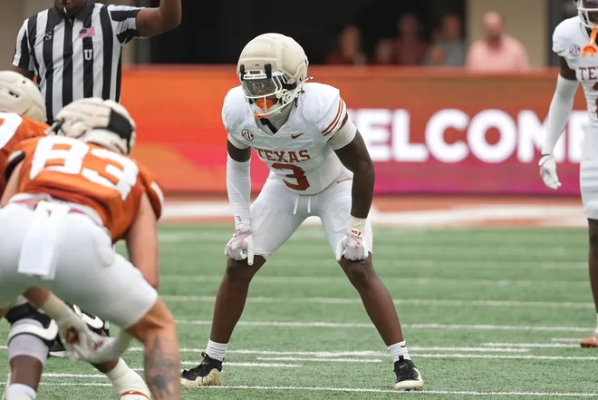 AUSTIN, TEXAS - APRIL 18: Rasheem Biles #3 of the Texas Longhorns during the Texas Spring Football Game at Darrell K Royal-Texas Memorial Stadium on April 18, 2026 in Austin, Texas. (Photo by Scott Wachter/Getty Images for ONIT)