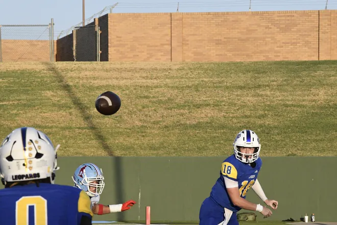 Junior quarterback Knox Hodges throws a pass for Legacy during the Leopards' homecoming game against Lubbock Monterey on Friday, Sept. 11, 2026.