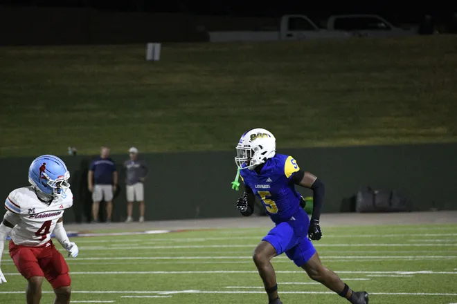 Senior receiver Le'Derieon Williams runs a route during Legacy football's 42-14 homecoming win over Lubbock Monterey on Friday, Sept. 11, 2026.
