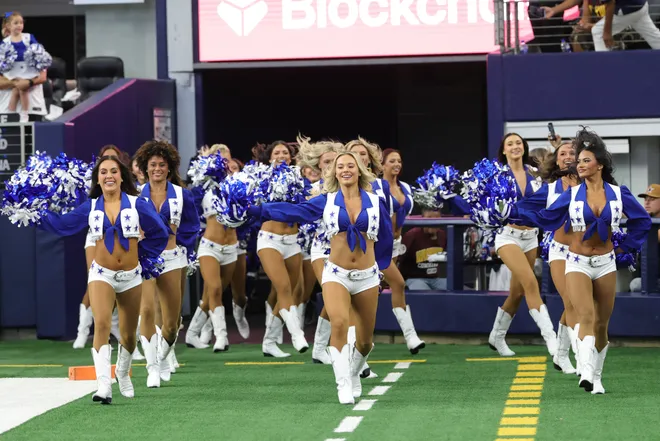 Sep 20, 2026; Arlington, Texas, USA; Dallas Cowboys Cheerleaders perform before a game against the Washington Commanders at AT & T Stadium. Mandatory Credit: Kevin Jairaj-Imagn Images