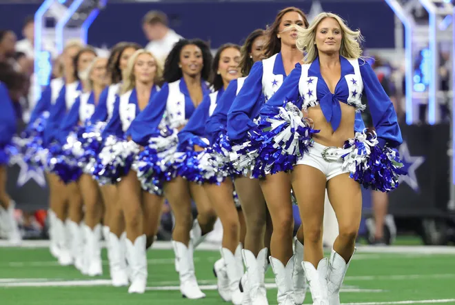 Sep 20, 2026; Arlington, Texas, USA; Dallas Cowboys Cheerleaders perform before a game against the Washington Commanders at AT & T Stadium. Mandatory Credit: Kevin Jairaj-Imagn Images