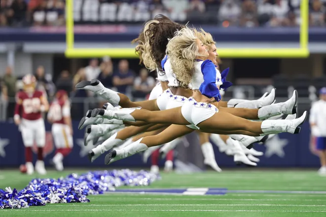 Sep 20, 2026; Arlington, Texas, USA; Dallas Cowboys Cheerleaders perform before a game against the Washington Commanders at AT & T Stadium. Mandatory Credit: Kevin Jairaj-Imagn Images