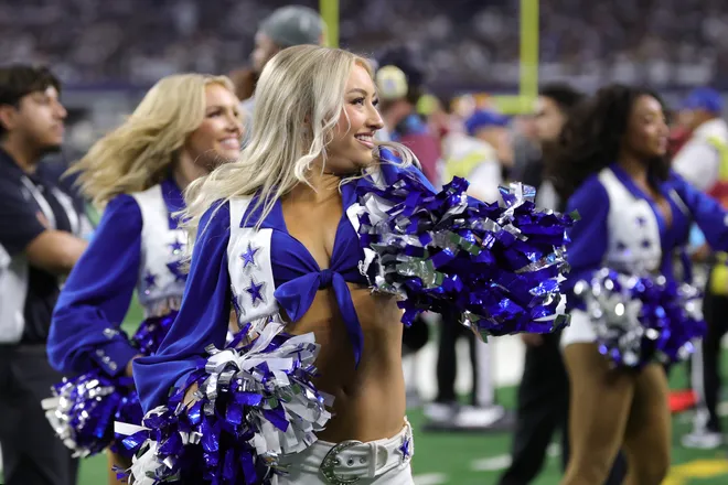 Sep 20, 2026; Arlington, Texas, USA; Dallas Cowboys Cheerleaders perform during the second half of a game against the Washington Commanders at AT & T Stadium. Mandatory Credit: Kevin Jairaj-Imagn Images