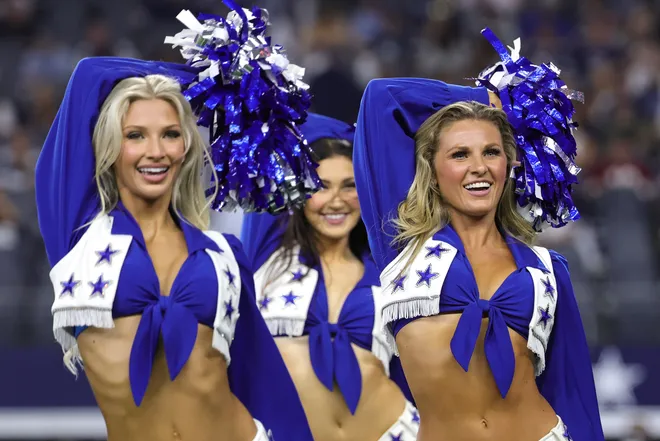 Sep 20, 2026; Arlington, Texas, USA; Dallas Cowboys Cheerleaders perform during the second half of a game against the Washington Commanders at AT & T Stadium. Mandatory Credit: Kevin Jairaj-Imagn Images