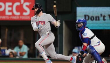 Texas Rangers beat the Boston Red Sox 7-3 on Wednesday night to pull even with Houston atop the AL West