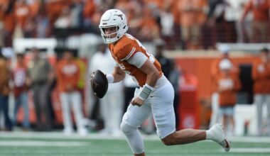 Texas quarterback Arch Manning (16) runs as he looks to throw against Vanderbilt during the first half of an NCAA college football game in Austin, Texas, Saturday, Nov. 1, 2025. (AP Photo/Eric Gay)