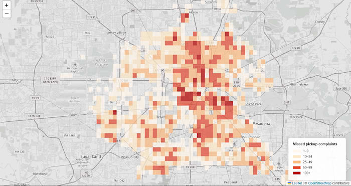 Map: Houston neighborhoods with the most missed trash pickup complaints