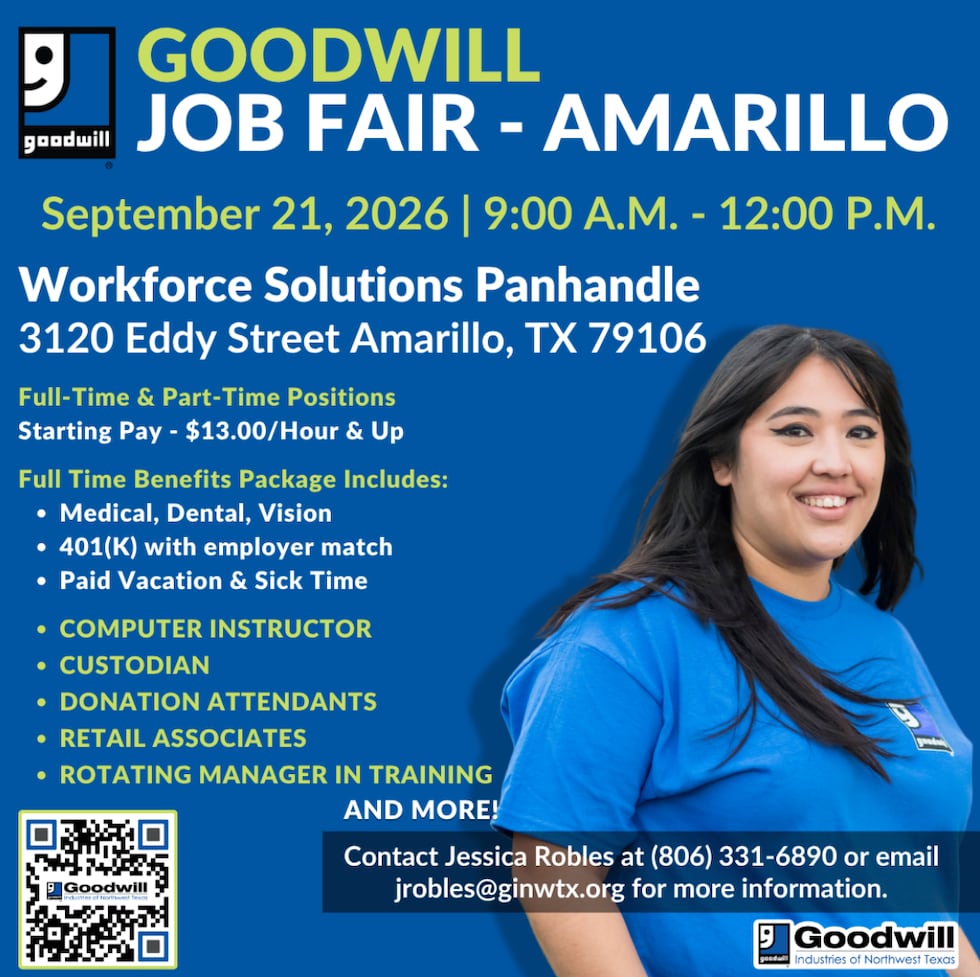 Goodwill Industries of Northwest Texas will host a job fair Monday, Sept. 21, for people...