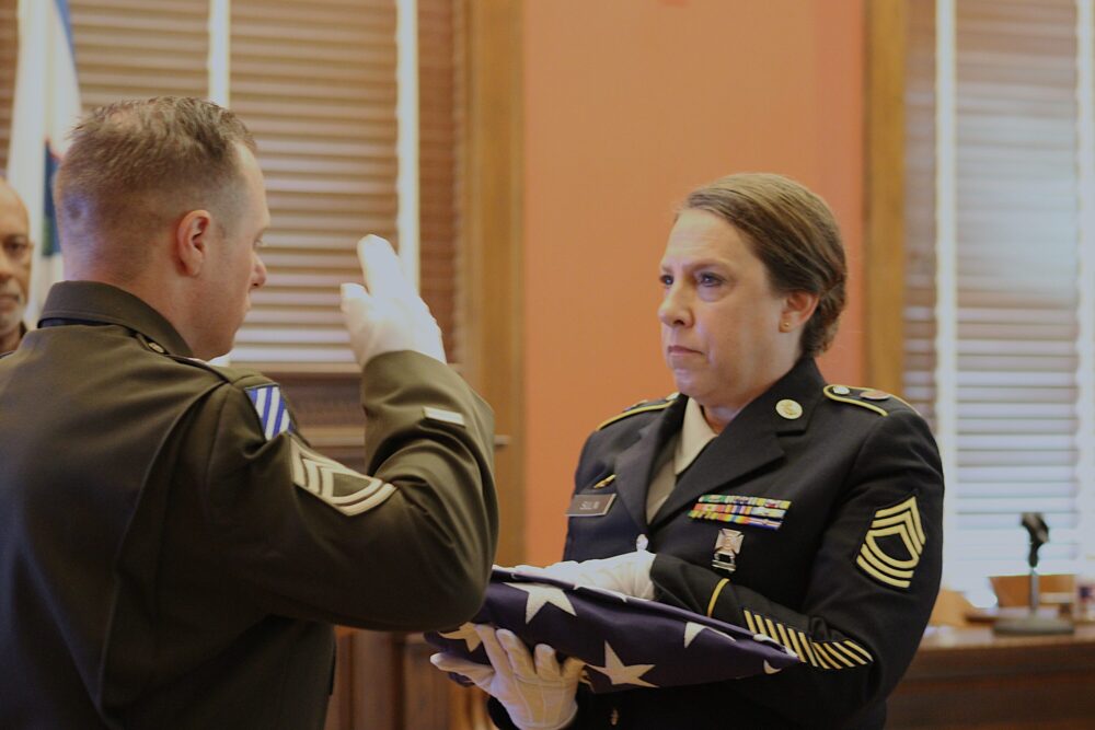 U.S. Army Reserve soldiers from the Houston-based 75th Innovation Command carry out a flag-folding ceremony.