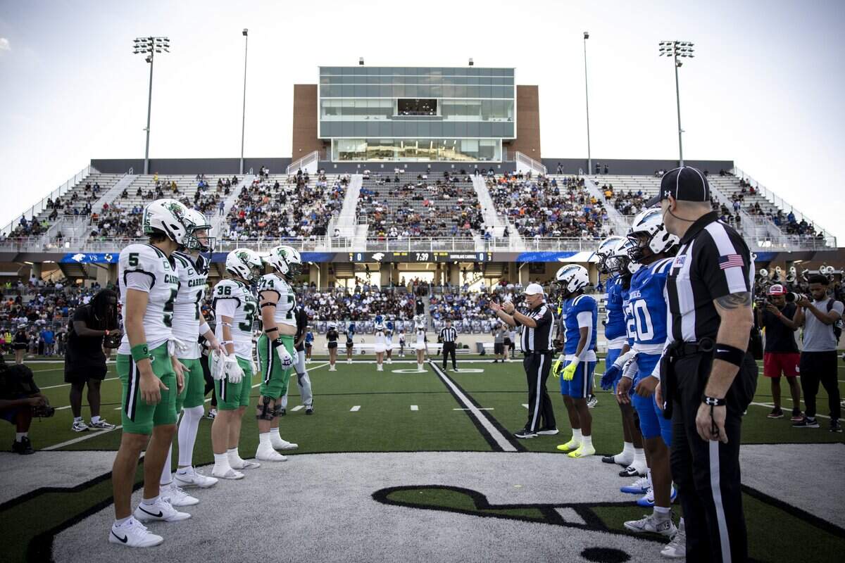 North Crowley faces Southlake Carroll during the coin toss on Friday, Sept. 4, 2026 at Crowley ISD Stadium in Fort Worth.