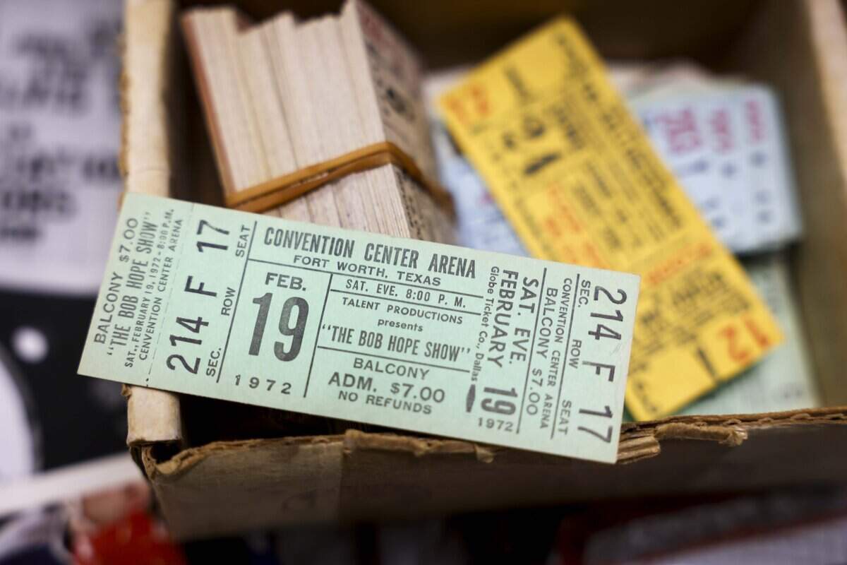 Old tickets from shows dating back to the 1970s at the Fort Worth Convention Center on Friday, Aug. 21, 2026 in Fort Worth.