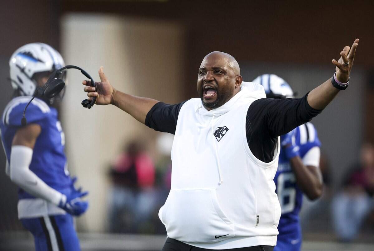 North Crowley Head Coach DeMarcus Harris during the game against Southlake Carroll on Friday, Sept. 4, 2026 at Crowley ISD Stadium in Fort Worth.