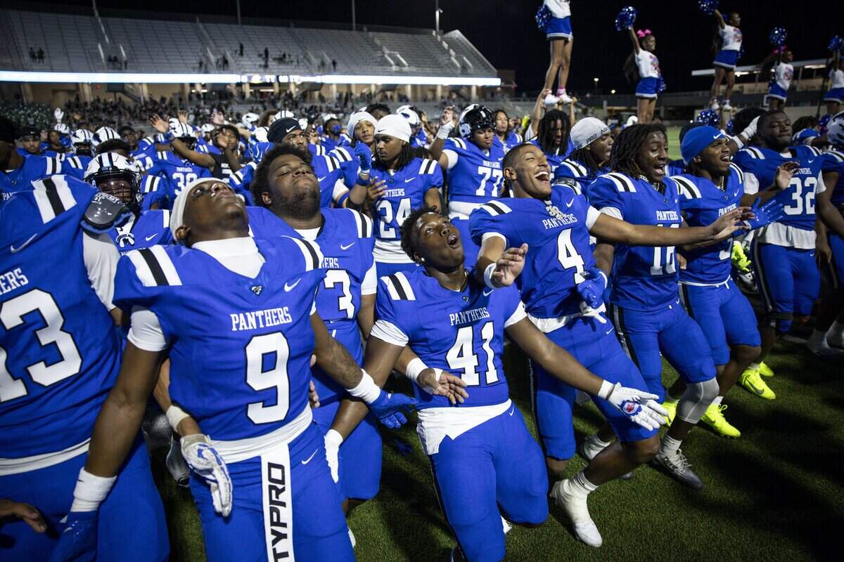 North Crowley celebrates defeating Southlake Carroll, 40-10, on Friday, Sept. 4, 2026 at Crowley ISD Stadium in Fort Worth.