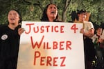 Demonstrators gather in response to the shooting of Wilber Rafael Garces Perez, a Venezuelan man who was shot in his vehicle by an ICE officer the previous day in Austin, Texas, Monday, Sept. 21, 2026.