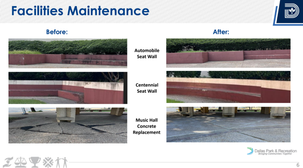 A slide presented to the board Wednesday showing repainted and power--washed surfaces, along with concrete repairs.