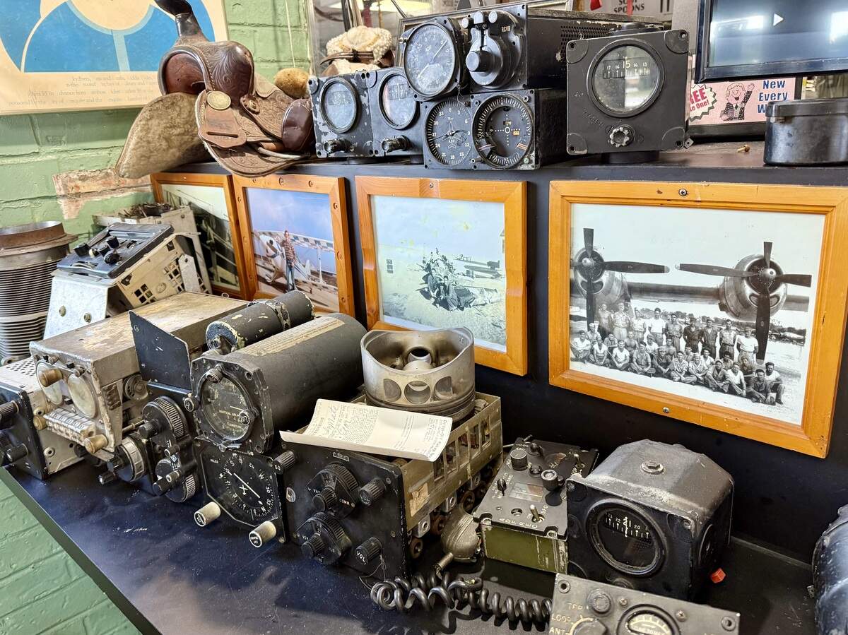 Old aircraft parts and photos are part of the well-worn decor at Airways Hamburgers in Arlington, Sept. 1, 2026.