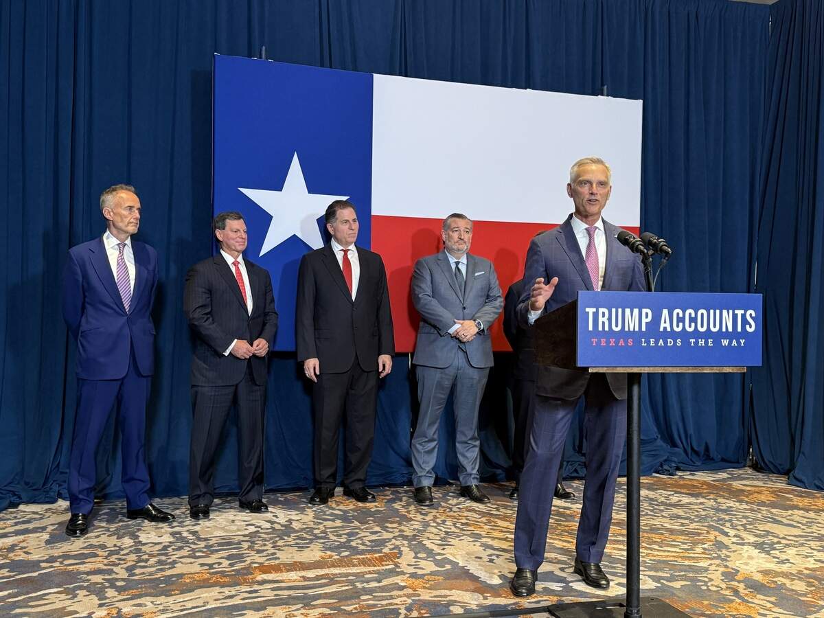 American Airlines Group CEO Robert Isom speaks in Austin at a news conference about Trump Accounts hosted by Sen. Ted Cruz, a Republican from Texas, on Aug. 31, 2026.