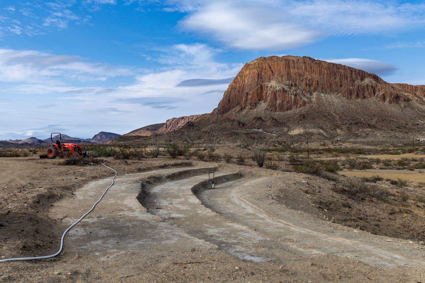 Work on a stargazing amphitheater at the Terlingua Star Park in Terlingua, Texas, on April 20.