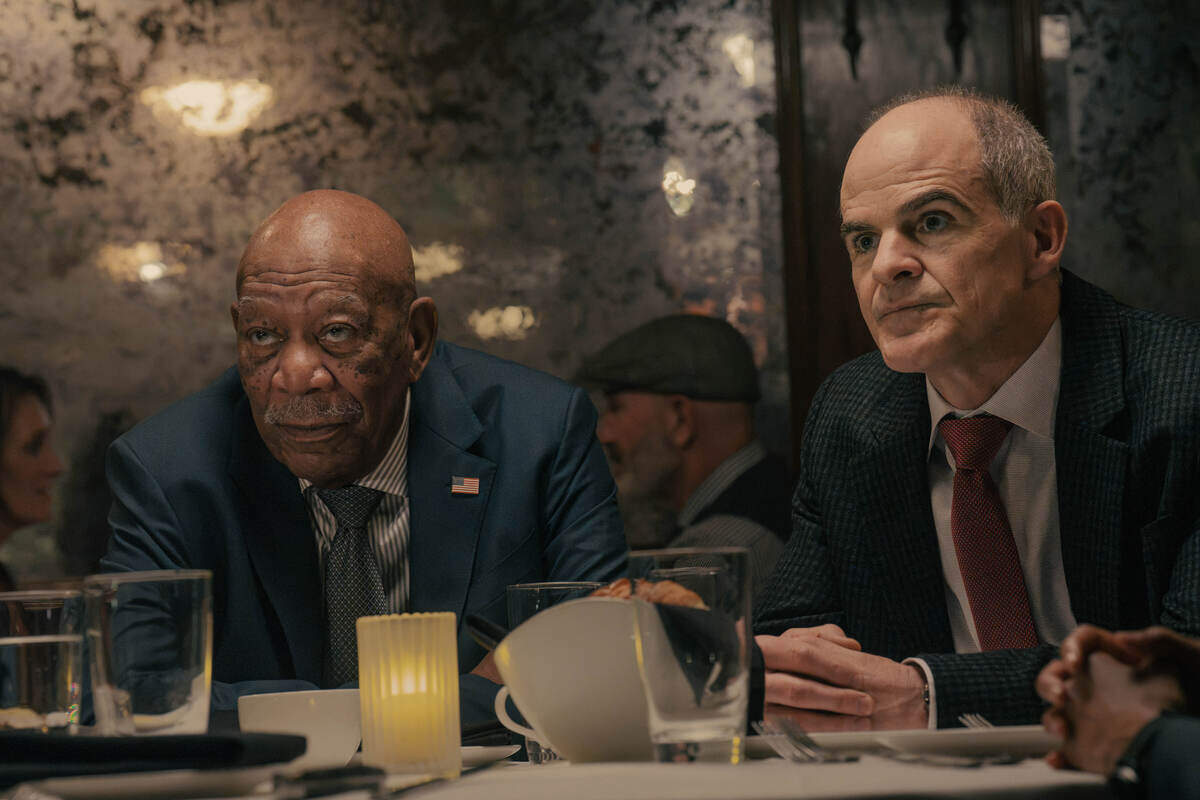 L-R: Morgan Freeman as Edwin Mullins, Michael Kelly as Byron Westfield in “Lioness,” episode 6, season 3, streaming on Paramount+, 2026.