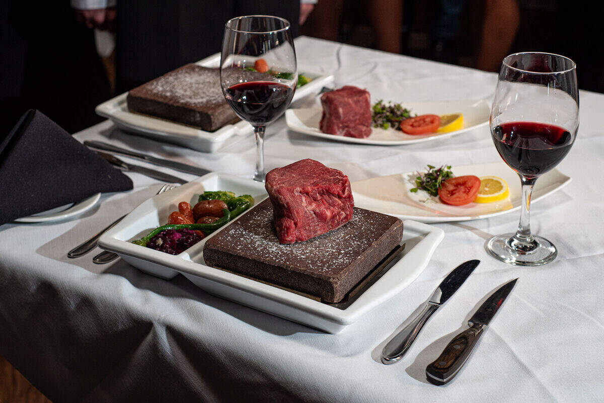 Inspired by the way porterhouse steaks are served in Florence, On The Rocks steakhouse makes its own original flair by offering steak that cooks On The Rocks (a heated lava stone) at the table experience.