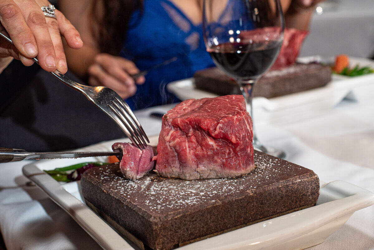 On the Rocks Italian steakhouse in Burleson is centered around the concept of Filet “On the Rocks” which is cooked at the table over a heated lava stone.