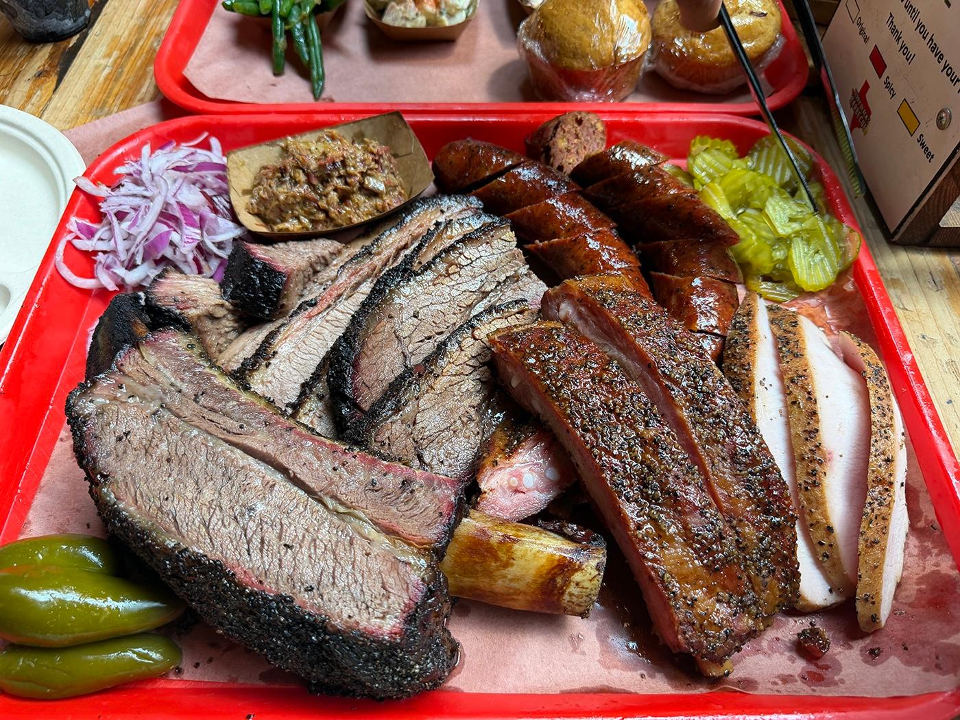 The meat tray offered up in the Terry Black Experience.
