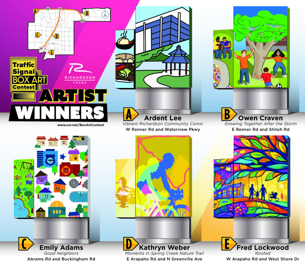 A map showing the locations of the Traffic Signal Cabinet contest winners