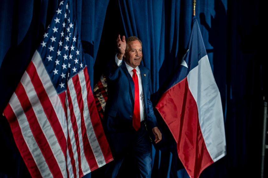 Ken Paxton arrives at a primary election watch party in Dallas, on March 3.