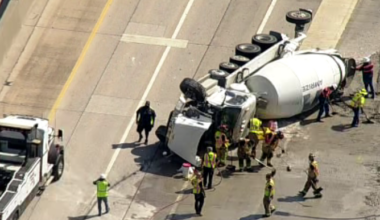 Concrete truck overturns on Dallas North Tollway in Plano, shuts down lanes