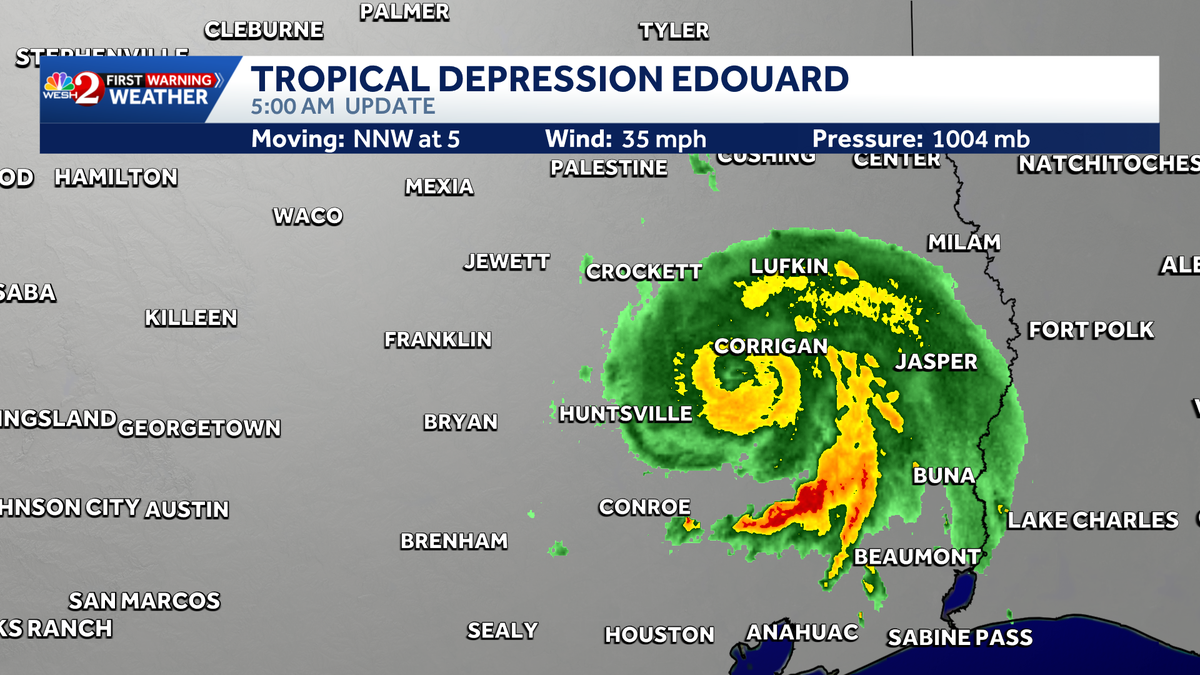 Tropical Depression Edouard moves across Texas, NHC says