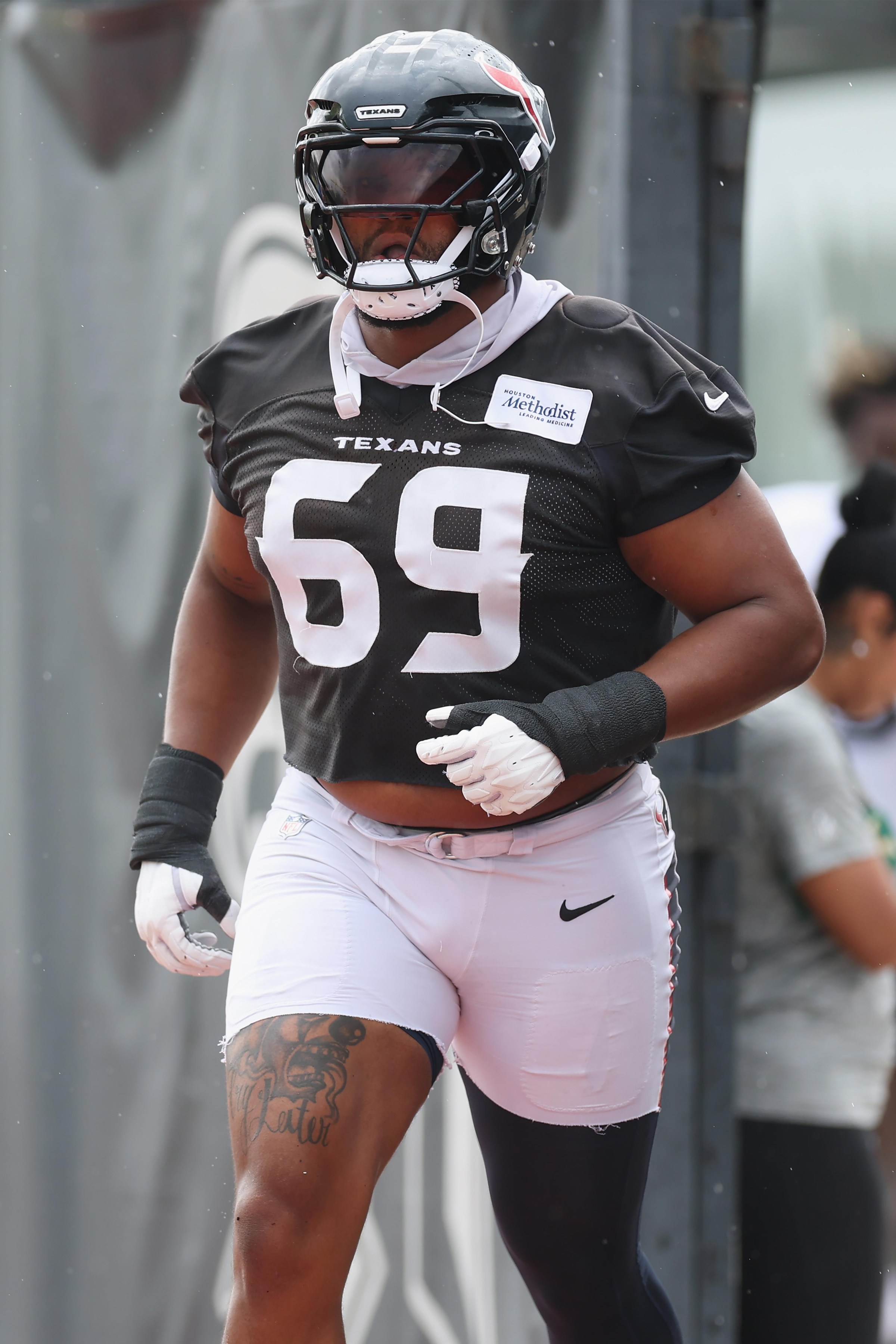 HOUSTON, TEXAS - JUNE 02: Ed Ingram #69 of the Houston Texans takes the field during OTA Offseason Workouts at Houston Methodist Training Center on June 02, 2026 in Houston, Texas. (Photo by Tim Warner/Getty Images)