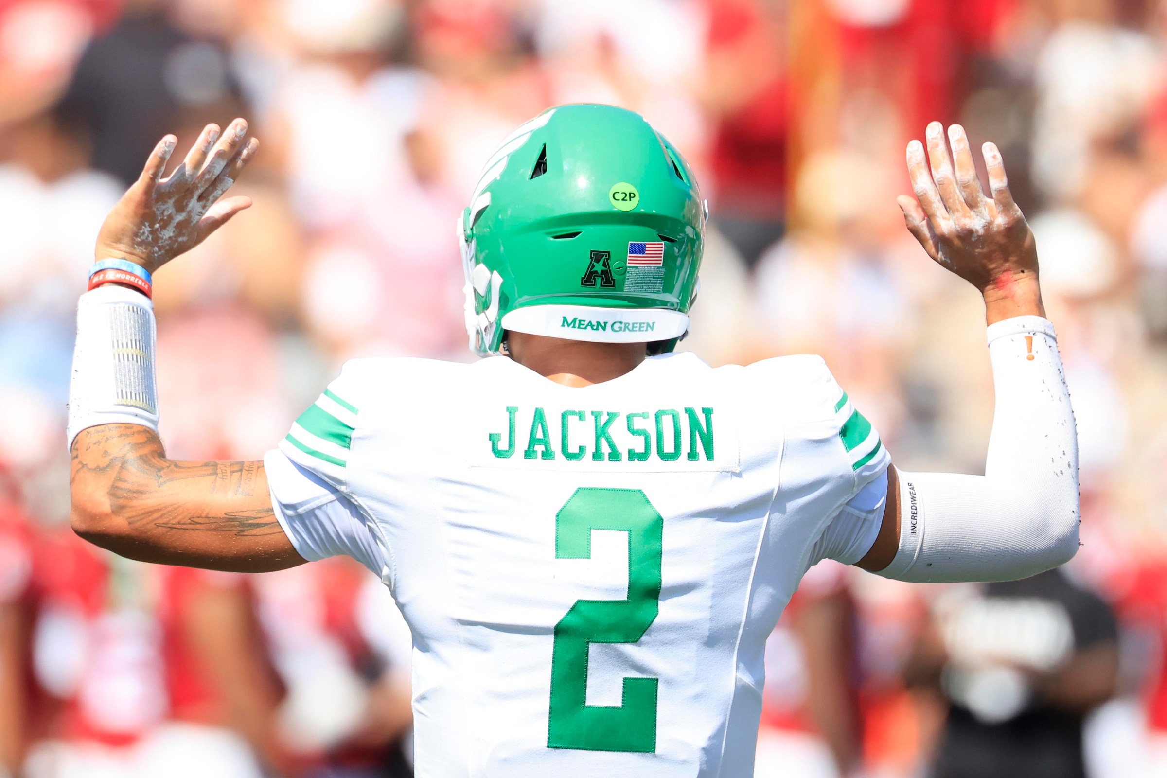 BLOOMINGTON, INDIANA - SEPTEMBER 05: Tayven Jackson #2 of the North Texas Mean Green reacts against the Indiana Hoosiers at Memorial Stadium on September 05, 2026 in Bloomington, Indiana. (Photo by Justin Casterline/Getty Images)