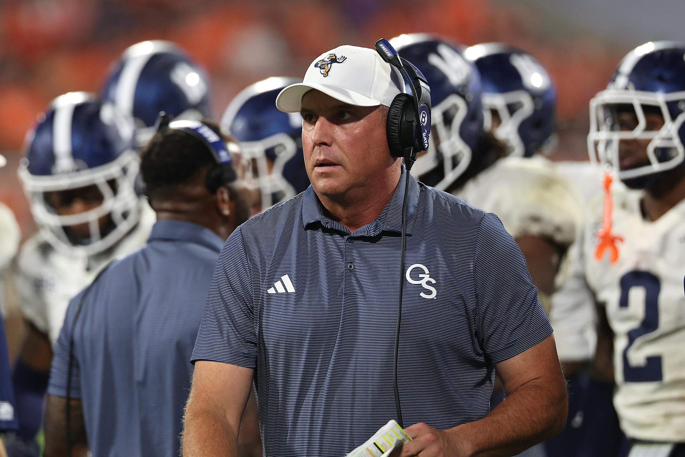 CLEMSON, SC - SEPTEMBER 12: Georgia Southern Eagles head coach Clay Helton during a college football game between the Georgia Southern Eagles and the Clemson Tigers on September 12, 2026, at Memorial Stadium in Clemson, S.C. (Photo by John Byrum/Icon Sportswire via Getty Images)