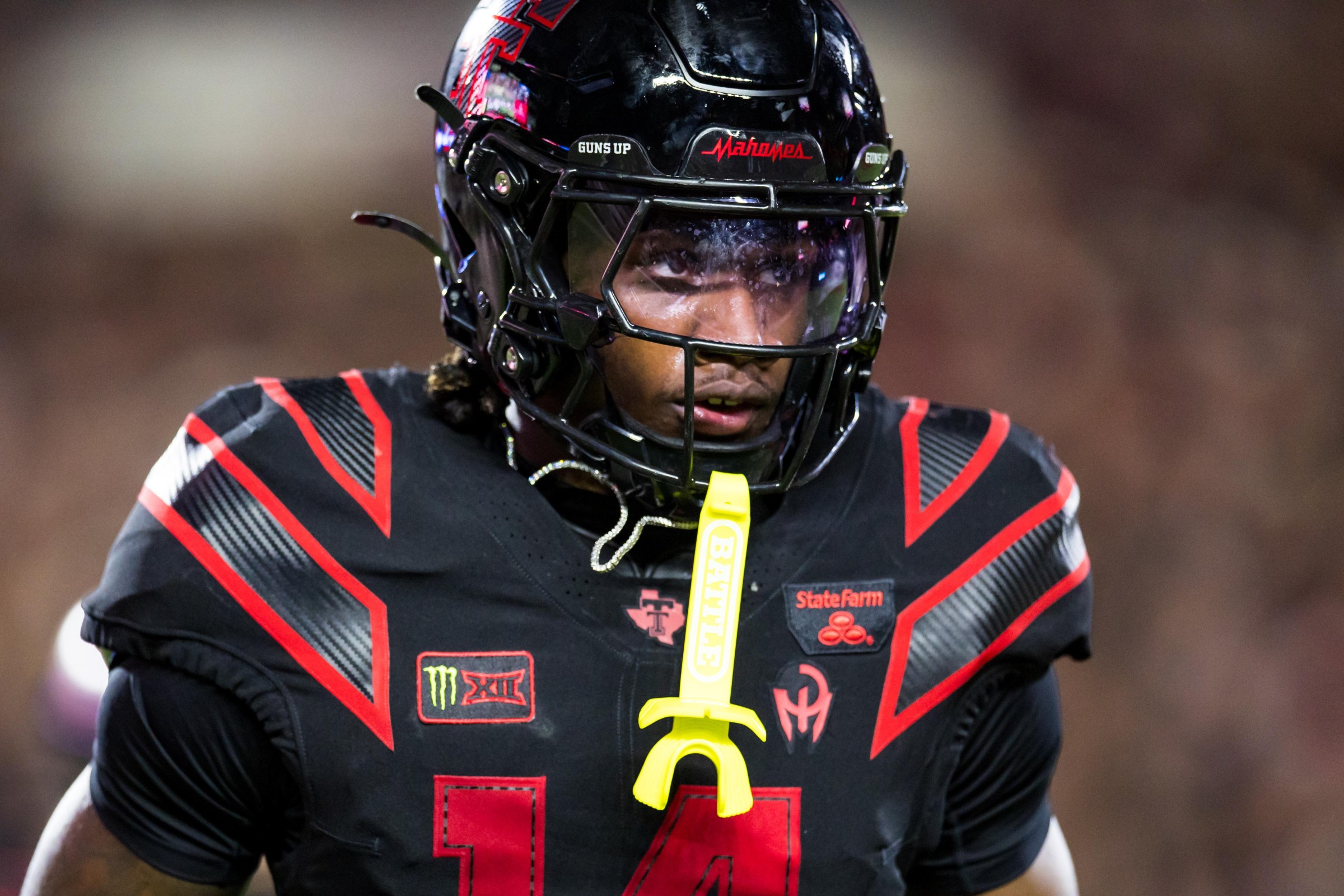 LUBBOCK, TEXAS - SEPTEMBER 18: Brice Pollock #14 of the Texas Tech Red Raiders runs across the field during the first half of the game against the Houston Cougars at Galaxy Stadium on September 18, 2026 in Lubbock, Texas. (Photo by John E. Moore III/Getty Images)