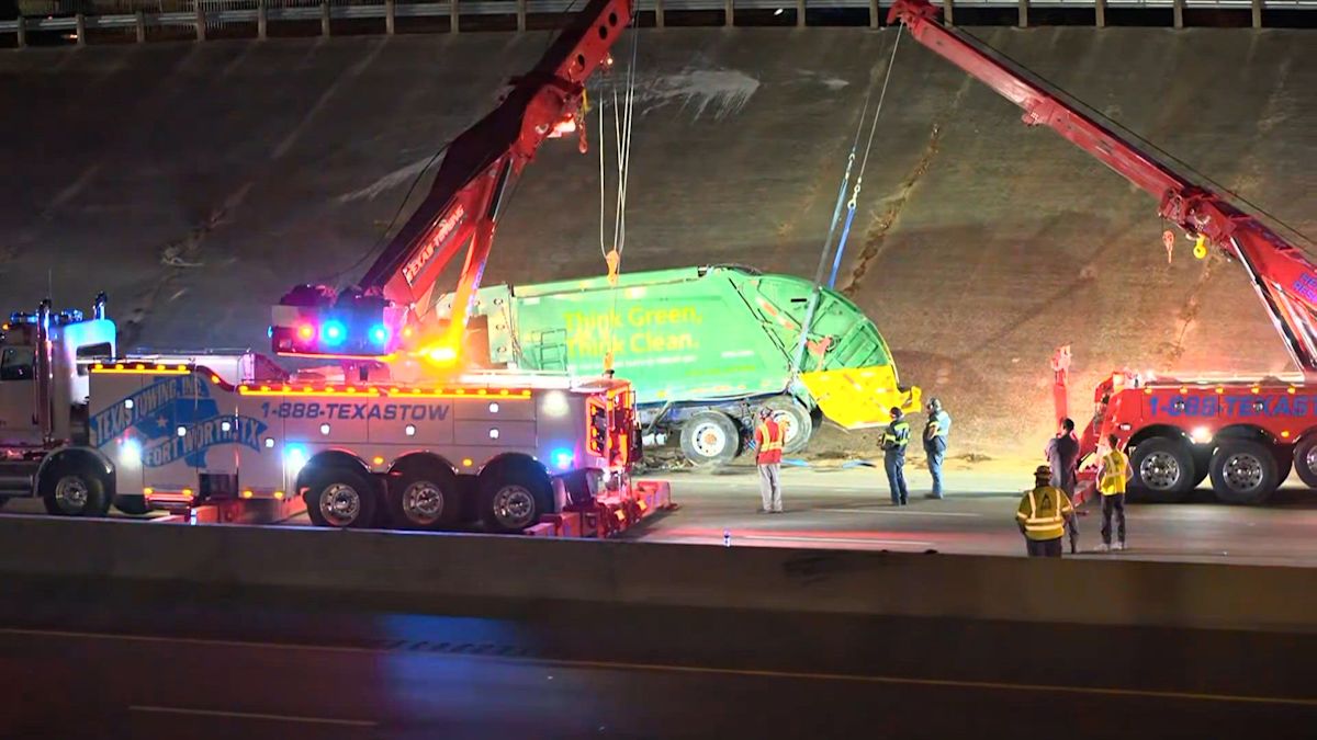 Police shut down Fort Worth highway for up to 10 days after garbage truck crashes into bridge support