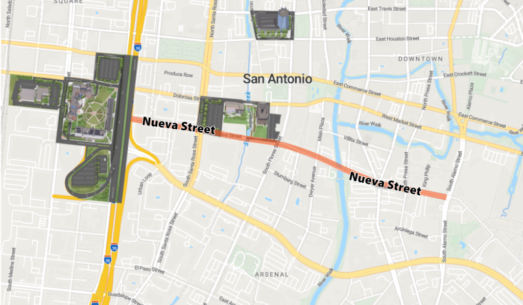 A map, which shows a part of Downtown San Antonio.