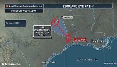 Edouard moves inland across Texas, spreading flooding rain