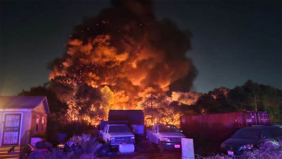 Smoke from a fire in the Sand Branch area of Dallas County is seen on Aug. 29, 2026.