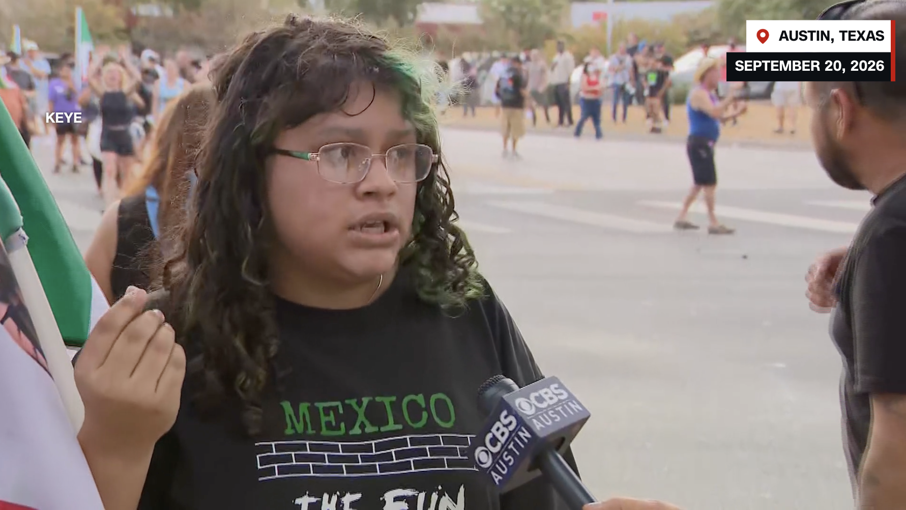 “We’re not getting any justice,” Janney Olvera, 13, told CNN affiliate KEYE as she stood at the side of the road while waving an American flag as a way to honor her and her family’s Mexican and Guatemalan heritage. “This is supposed to protect our streets? I don’t think so,” Olvera said. She told KEYE she came out to protest because “kids like me having the fear that our parents won't come and pick us up from school because of ICE.”
