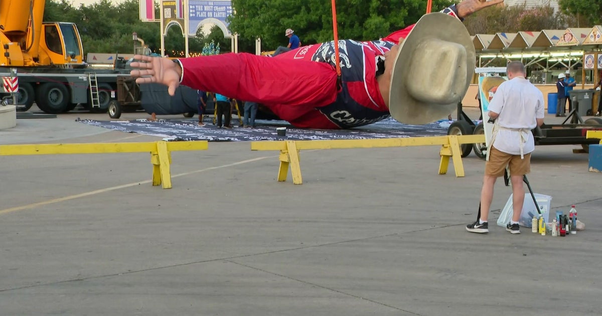 Big Tex, fitted with new wardrobe, going up in Fair Park ahead of the State Fair of Texas