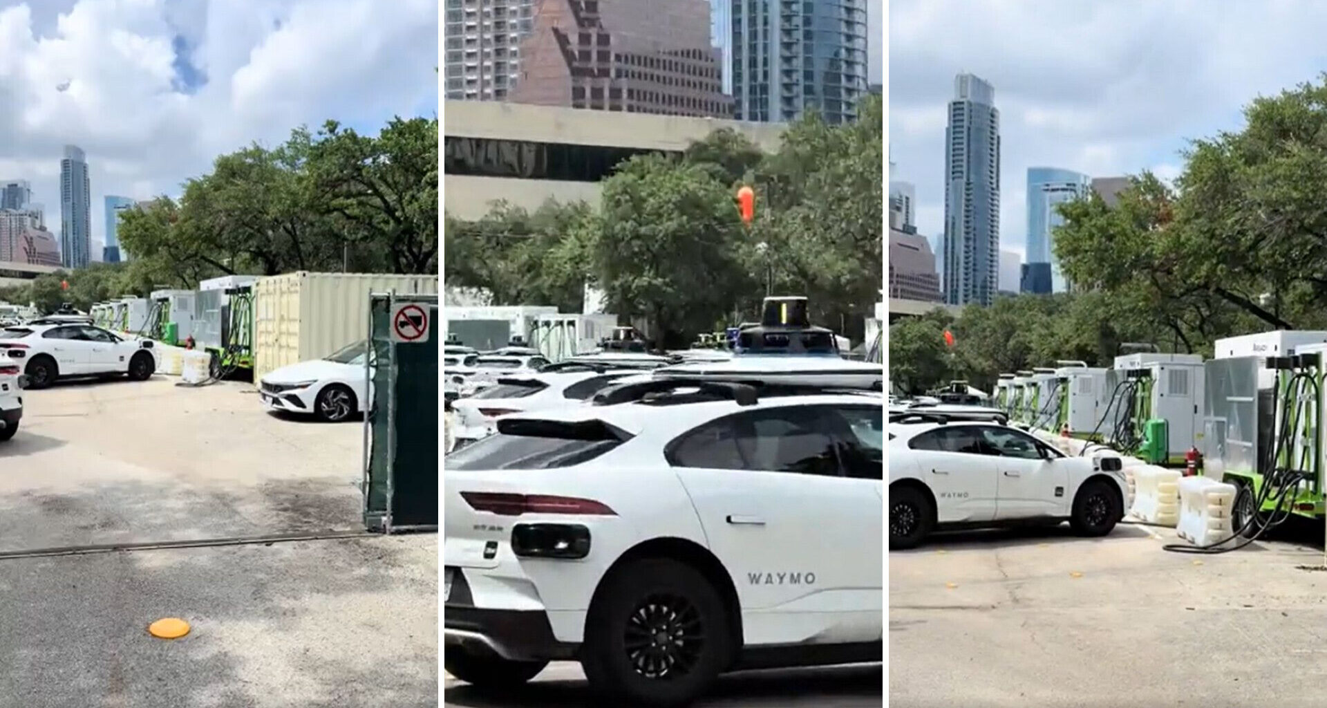 Waymo Robotaxis charging from gas generators.