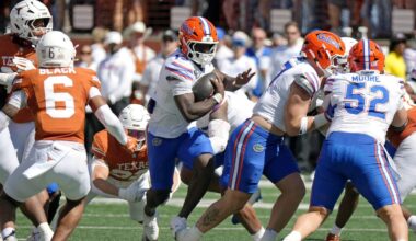 Oct 17, 2026; Austin, Texas, USA;  Florida Gators running back Jadan Baugh (13) runs for yards during the first half against the Texas Longhorns at Darrell K Royal-Texas Memorial Stadium.  Mandatory Credit: Scott Wachter-Imagn Images