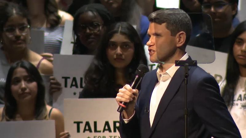 Paxton’s Democratic opponent, State Representative James Talarico, brought his “Clear Eyes, Full Hearts” tour to the Forty Acres on Friday. (CBS Austin/Jane Page)