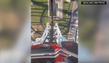 Video captures moment when coaster gets stuck at vertical drop