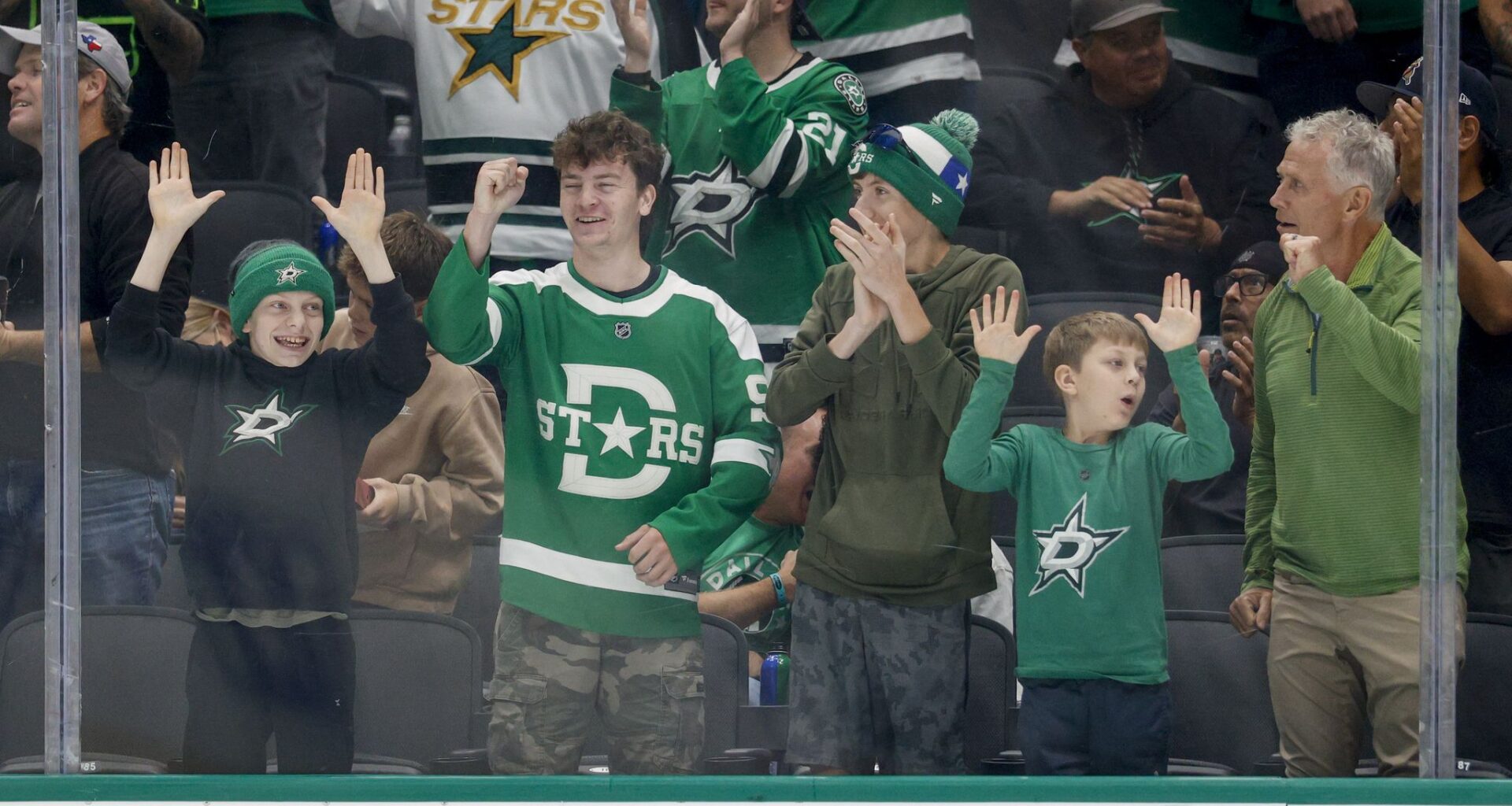 Dallas Stars defenseman Esa Lindell (23) celebrates his goal with teammates during the third period of a preseason game against the Minnesota Wild on Wednesday, Sept. 23, 2026, in Dallas.