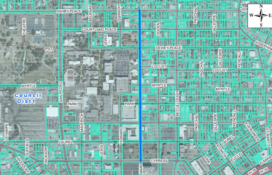A map of the memorial way designation for Erica Andrews