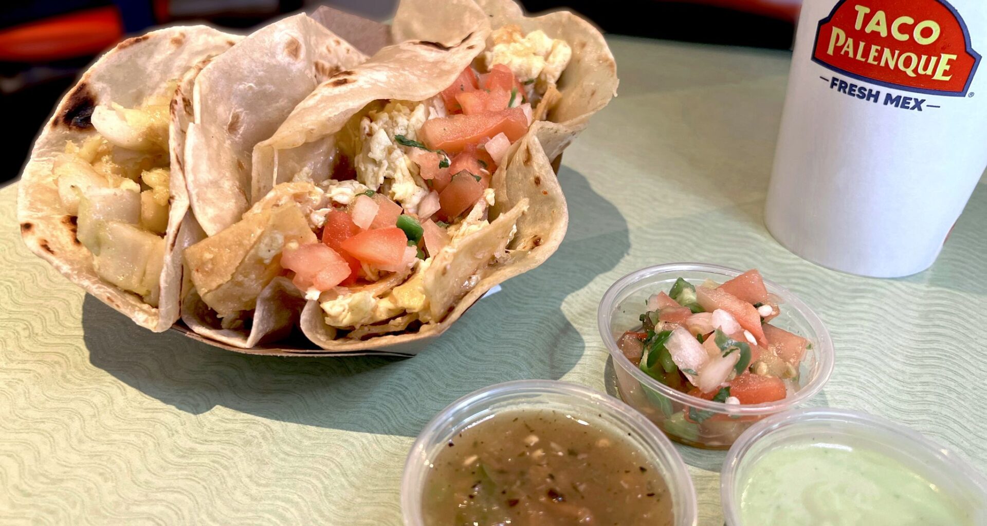 Tacos and salsas from Taco Palenque. 