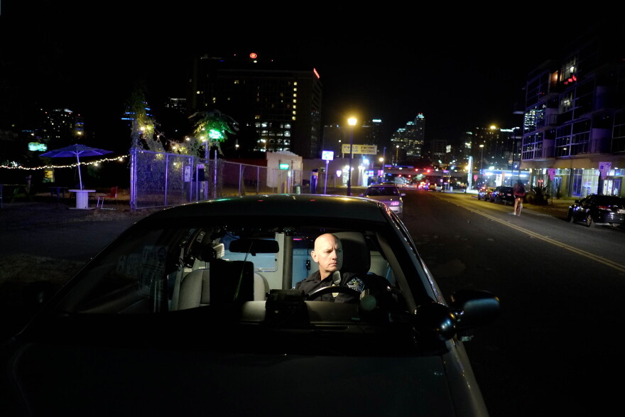 An Austin police officers patrols in downtown in 2015 for impaired drivers.