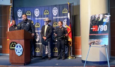 Dallas Police Senior Corporal Luis Mata speaks at the podium during a news conference about Operation 10/90 at the Dallas Police Department headquarters on Tuesday, October 6, 2026.