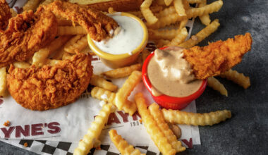Spread of food at Layne's Chicken Fingers.